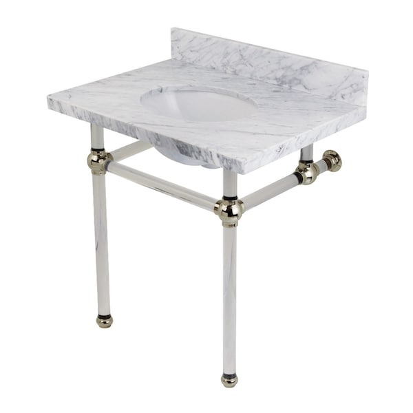 Fauceture 30" x 22" Carrara Marble Vanity Top with Clear Acrylic Console Legs, Carrara Marble/Polished Nickel KVPB3030MA6 - main